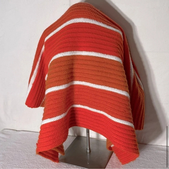 Vintage Handmade  Orange Striped Crochet Knit Afghan Throw Blanket - Picture 11 of 16